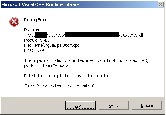 Qt platform plugin windows error